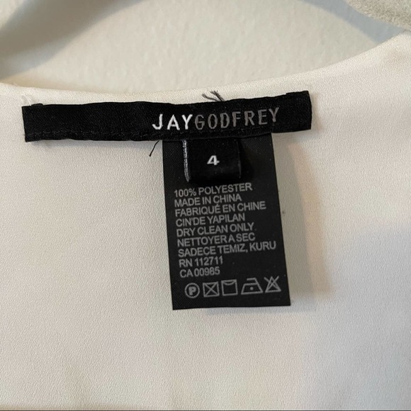 Jay Godfrey Dottie Dress White wirh Gold Trim Swiss Dots Bell Sleeves Size 4 - Picture 5 of 10